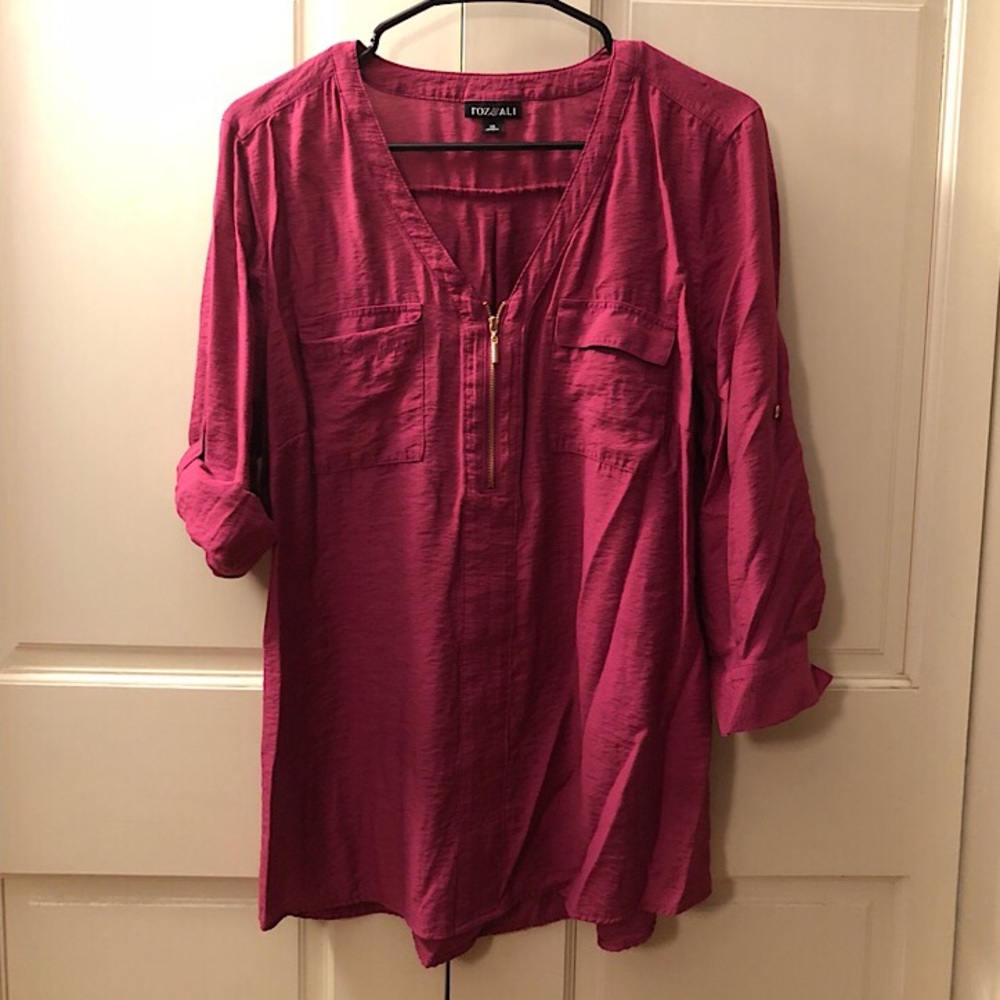 Roz & Ali Fuschia Pink “Utility” Blouse (Size XL)